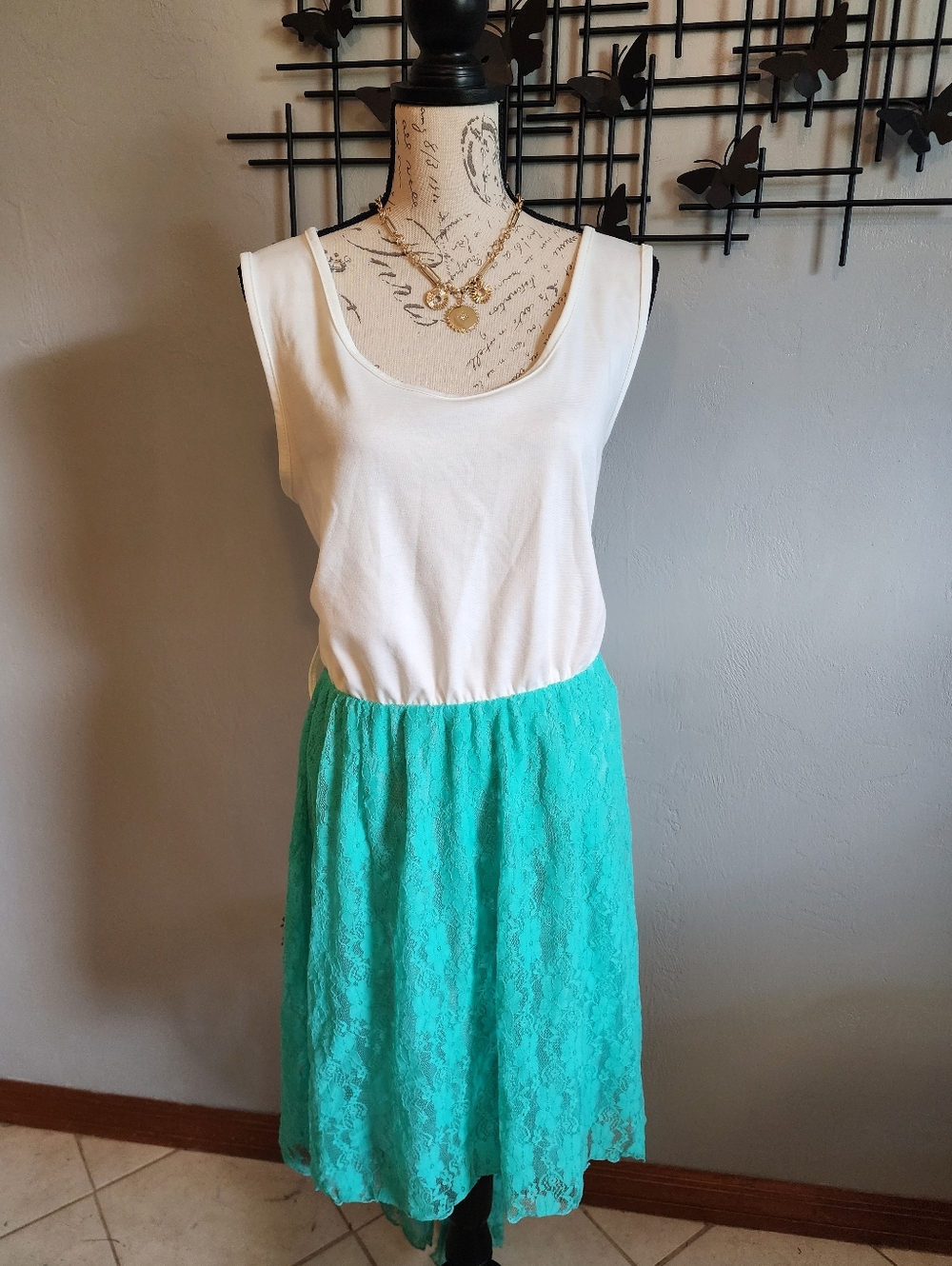 3 For $15! Rue21 White and Teal High Low Dress